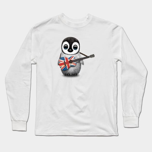 Baby Penguin Playing Union Jack British Flag Guitar Long Sleeve T-Shirt by jeffbartels